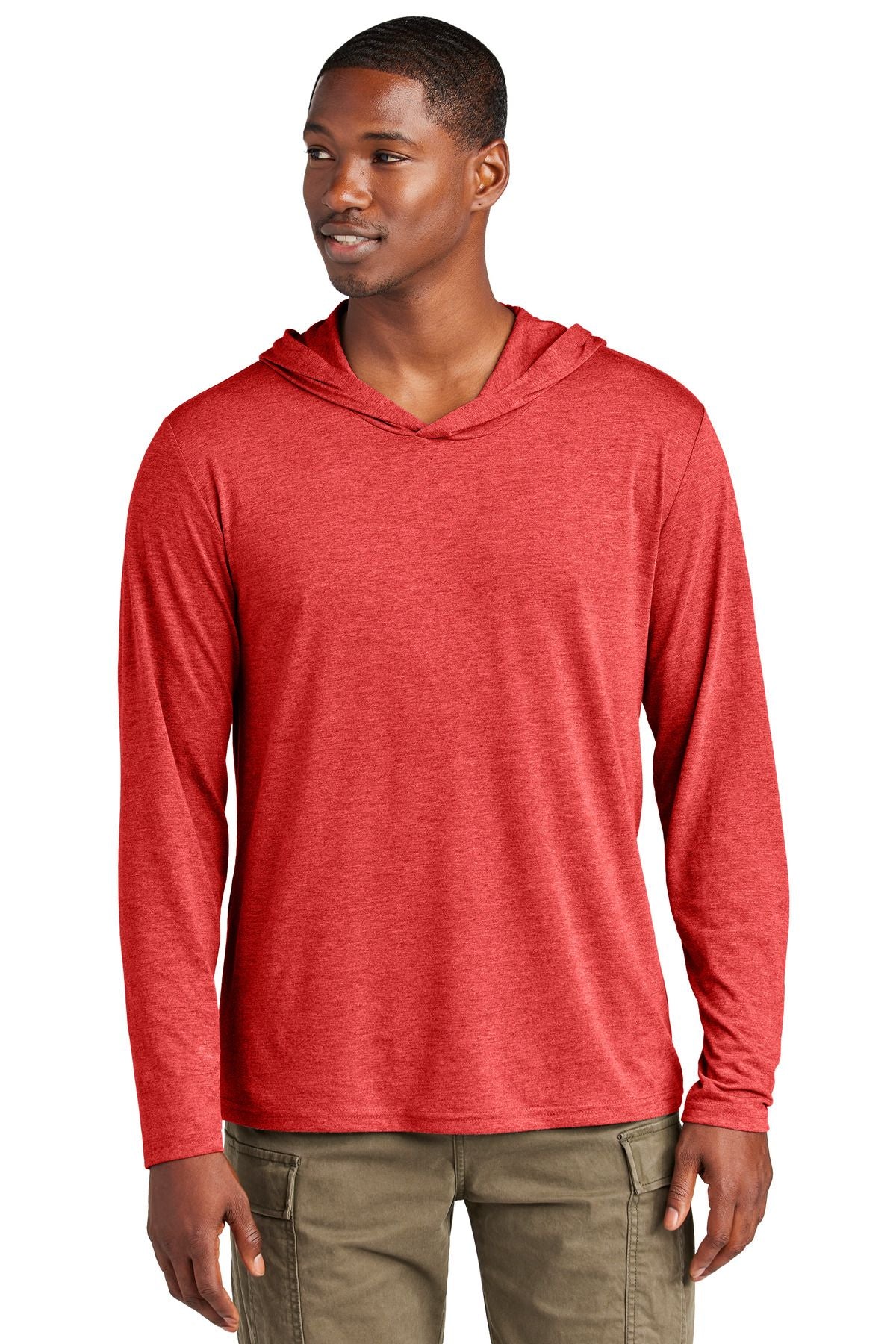 Long sleeve tri-blend hoodie in red, pullover with hood and long sleeves