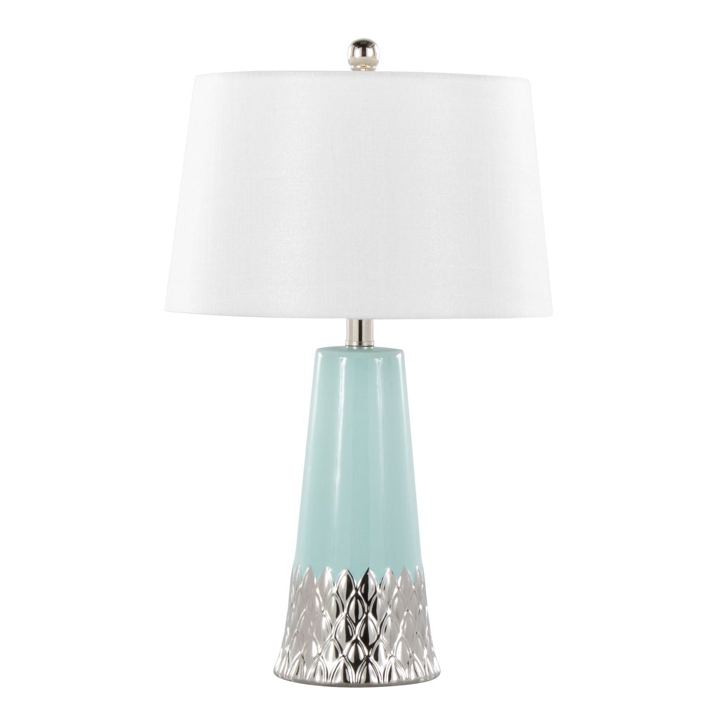 Penelope 22" Contemporary Ceramic Table Lamp with Tiffany Blue & Silver Ceramic Body and White Shade by