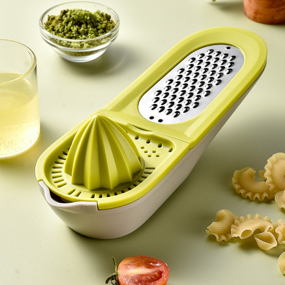 Green citrus juicer and grater with cone reamer and grater plate