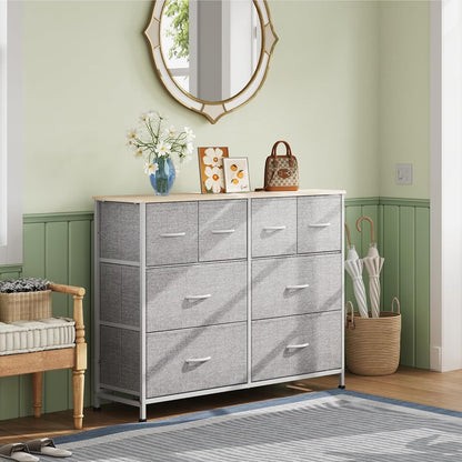 Dresser for Bedroom with 8 Drawers, Wide Fabric Dresser for Storage and Organization, Chest of Drawers, Dressers for Living Room, Closet, Hallway, Dark Grey