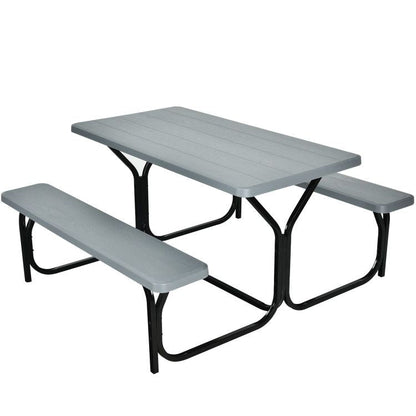 All Weather Outdoor Picnic Table Bench Set with Metal Base Wood