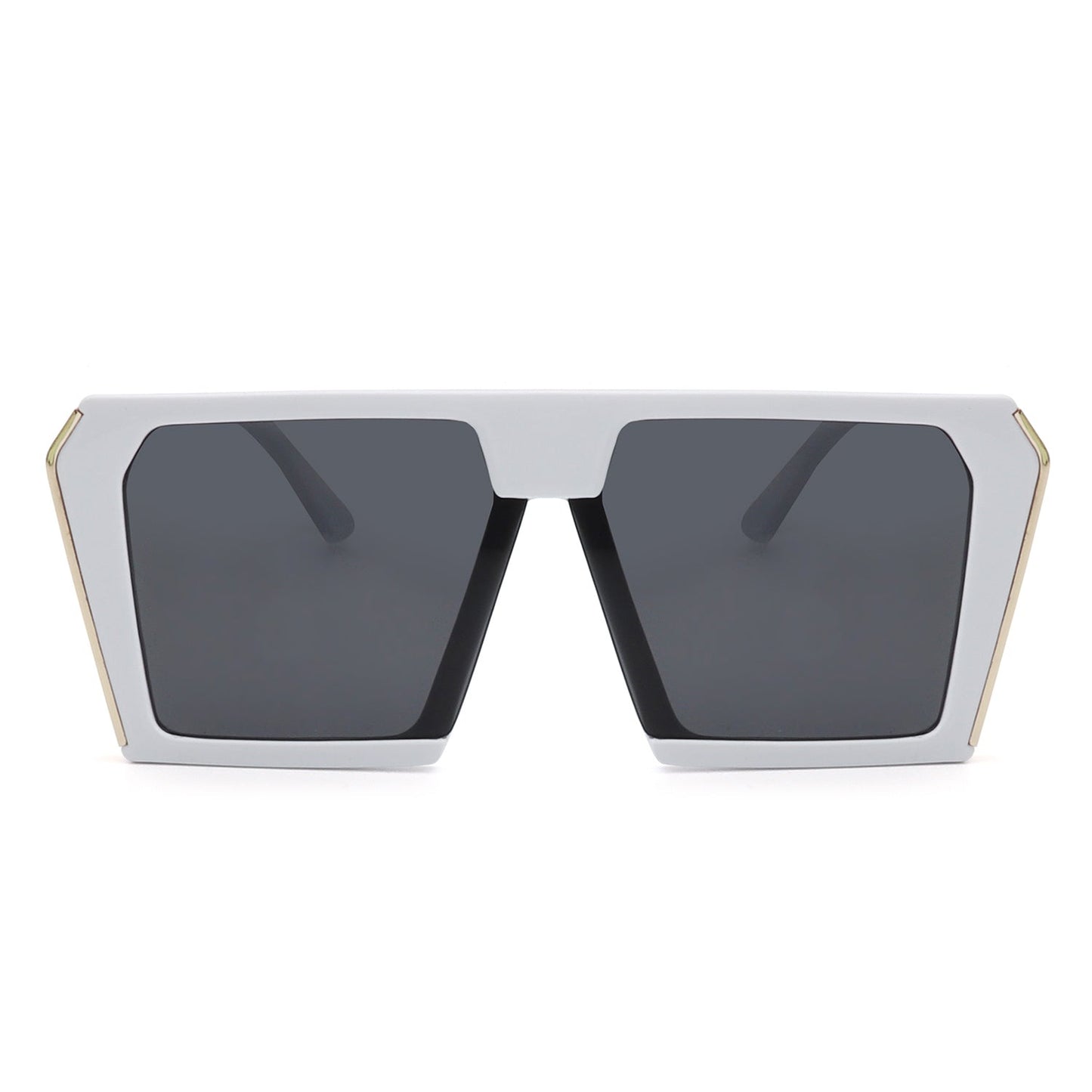 Women’s square oversize sunglasses, white frame with dark gray lenses