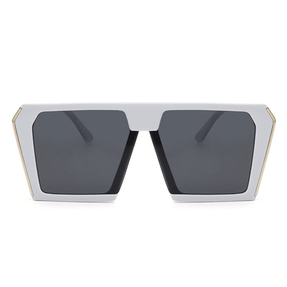 Women’s square oversize sunglasses, white frame with dark gray lenses
