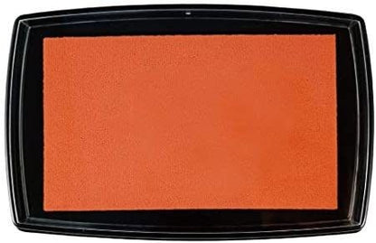 Orange washable ink stamp pad in a black plastic case with ink pad exposed