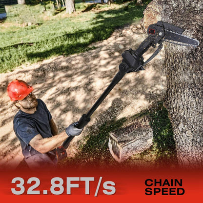 2-in-1 Cordless Pole Saw & Mini Chainsaw Electric Mini Chainsaw Length Adjustable Cordless Chain Saw with 2Pcs 1500mAh Batteries 4in/6in Chains for Tree Trimming