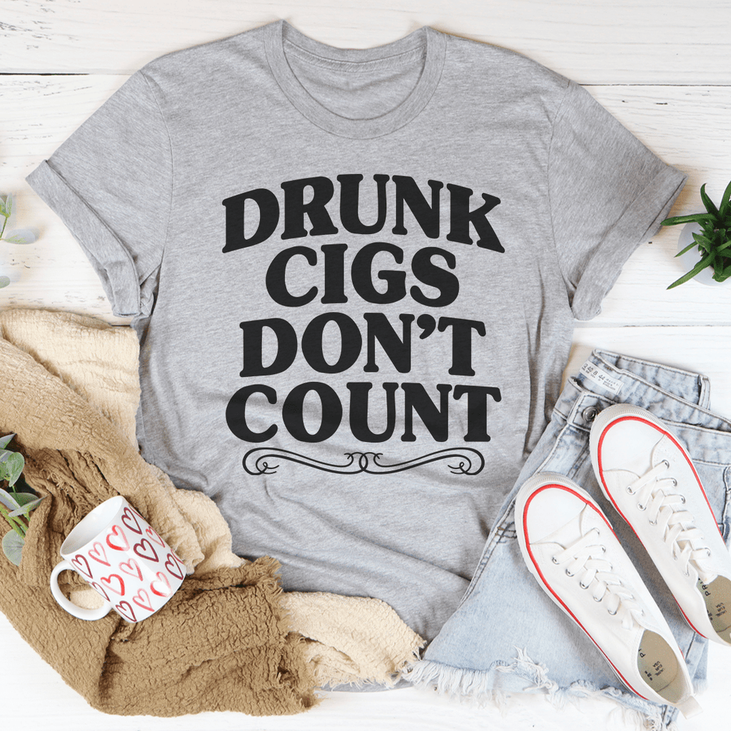 Grey crewneck T-shirt with DRUNK CIGS DON'T COUNT print