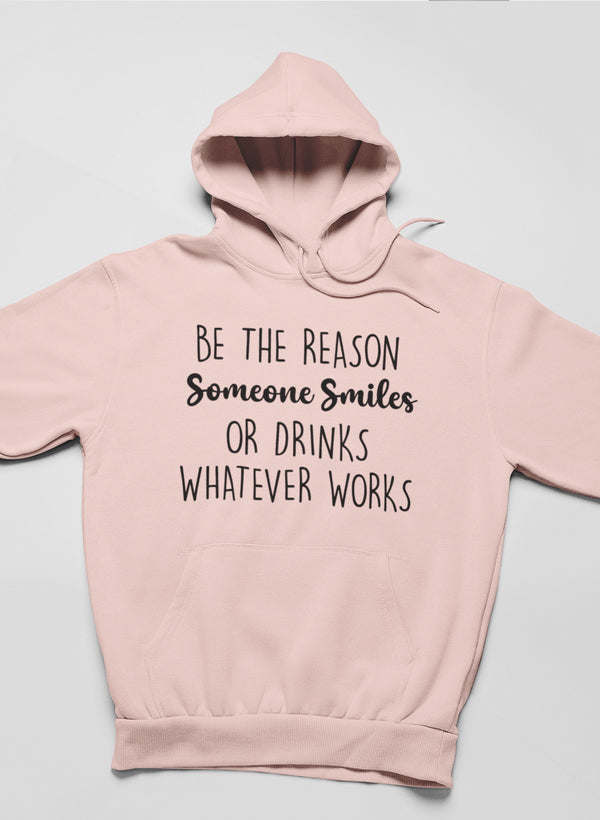 Light pink hoodie with front quote graphic and hood