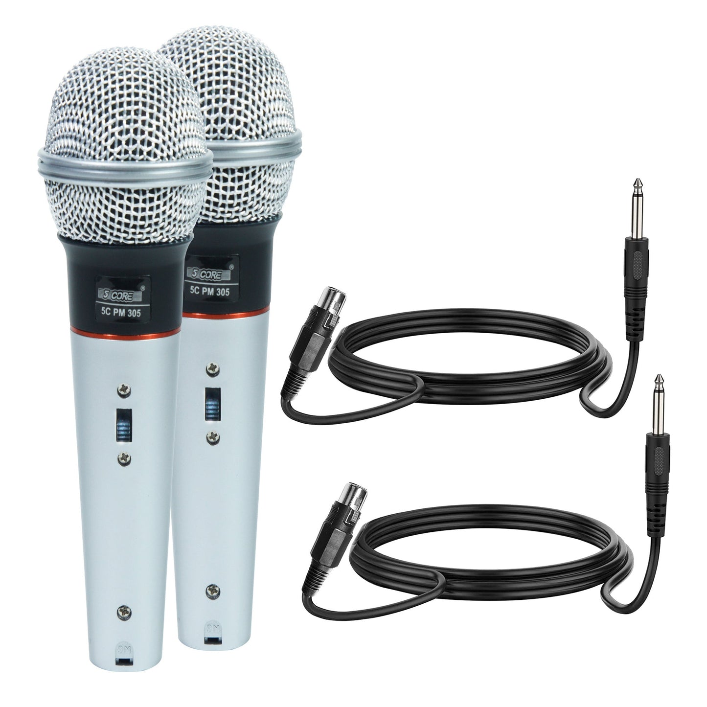 Light blue wired handheld dynamic microphone set with two mics and XLR cable(s)