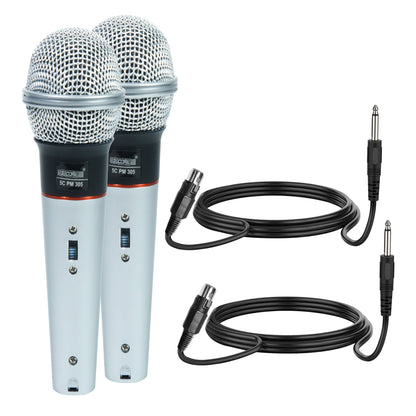 Light blue wired handheld dynamic microphone set with two mics and XLR cable(s)