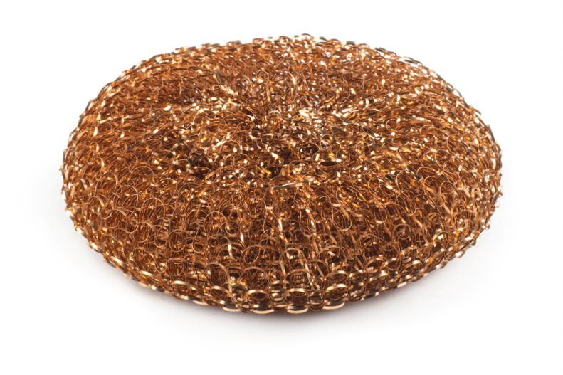 Oval brown copper scrubber pad, wire-mesh cleaning sponge