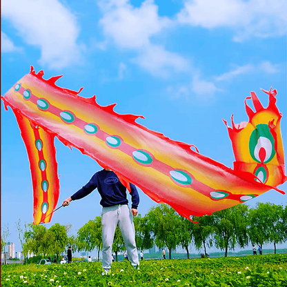 19.6ft Washable Silk-like Dragon Poi for Kids & Adults, 6 meters of Outdoor Flinging Fitness Dance with 3D Rainbow Color Dragon Ribbon Streamer Set