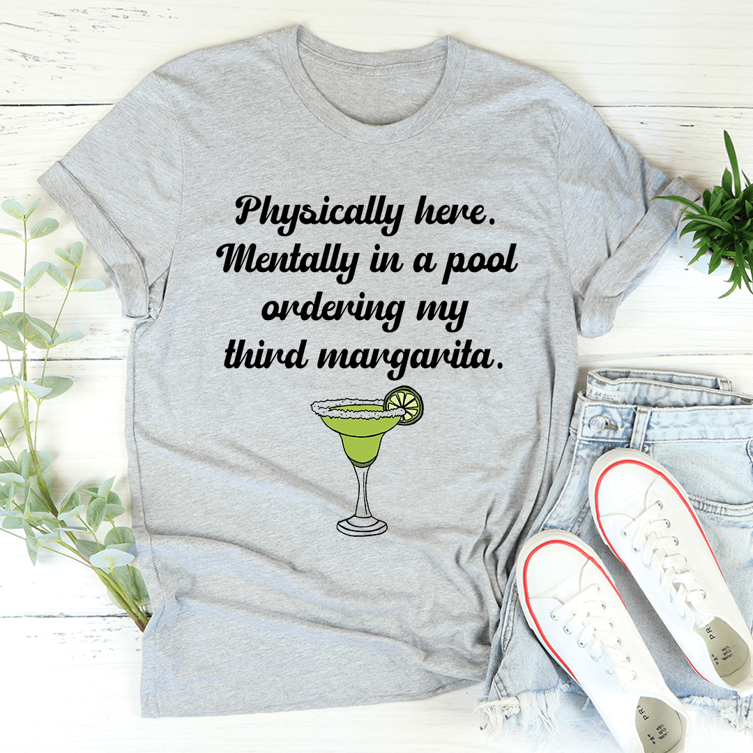 Heather gray crewneck T-shirt with pool quote and margarita graphic