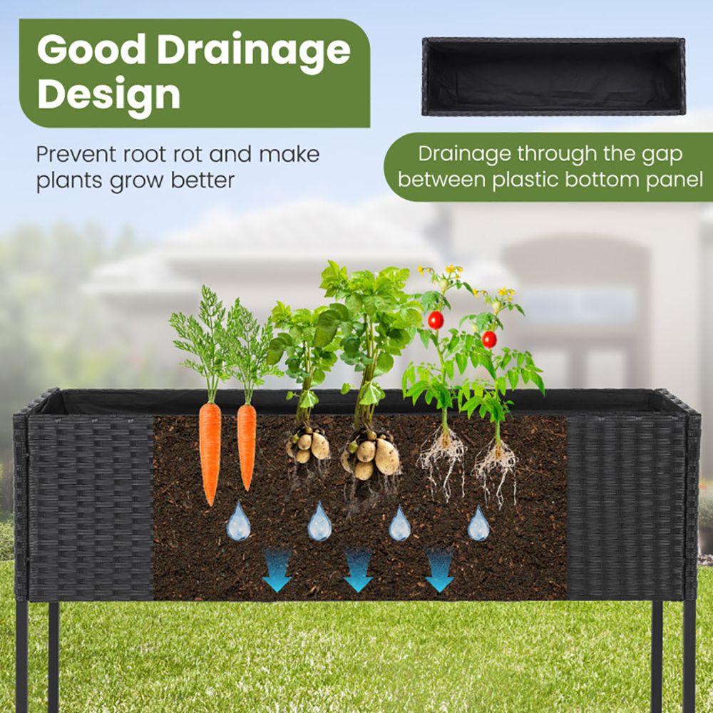 Raised Wicker Garden Bed with Storage Shelf and Removable Liner