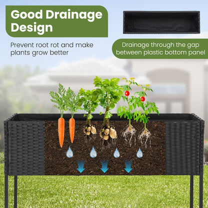 Raised Wicker Garden Bed with Storage Shelf and Removable Liner