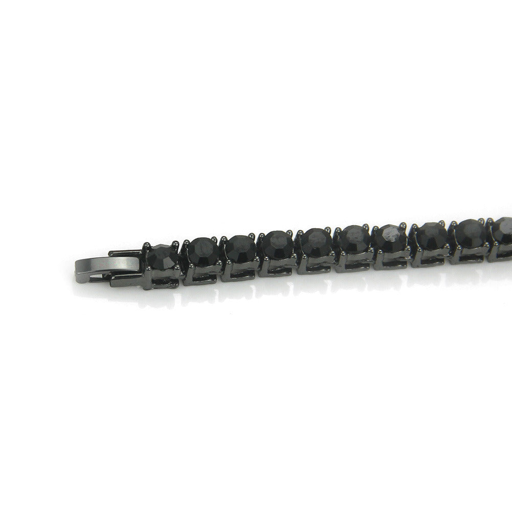 Black rhinestone link bracelet with black-tone settings and silver clasp