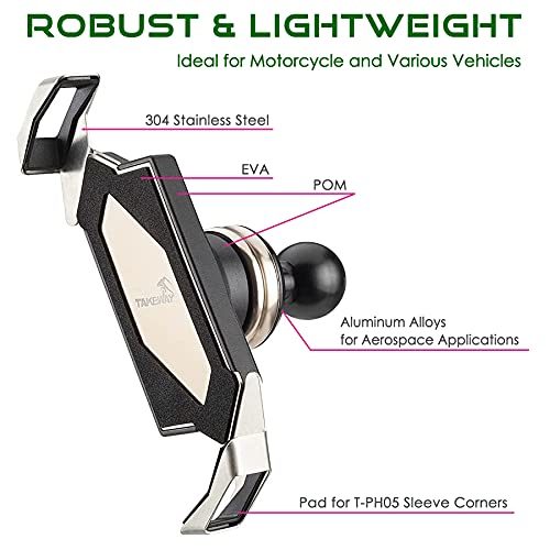 TAKEWAY phone holder with black bracket, RAM-style mount, and metal arm