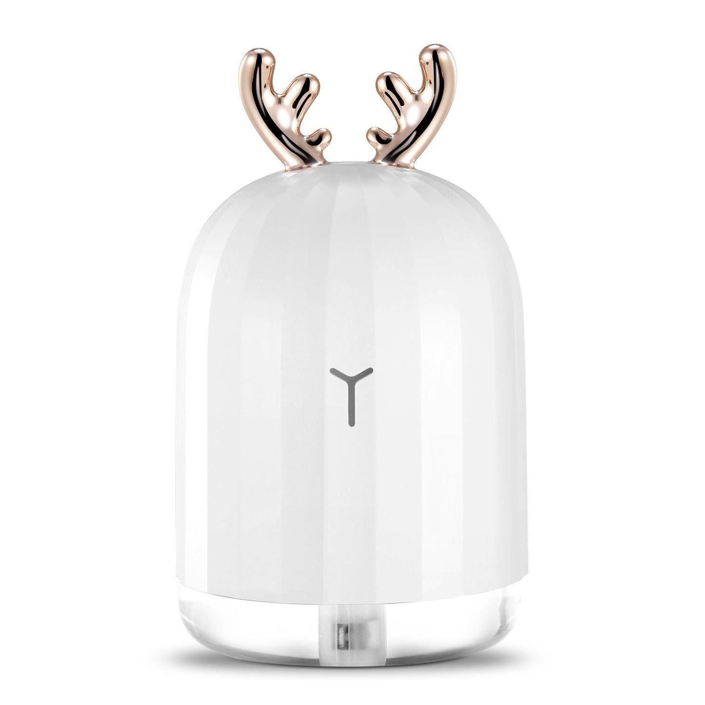 White cool mist humidifier with rose-gold antler top and silver base ring