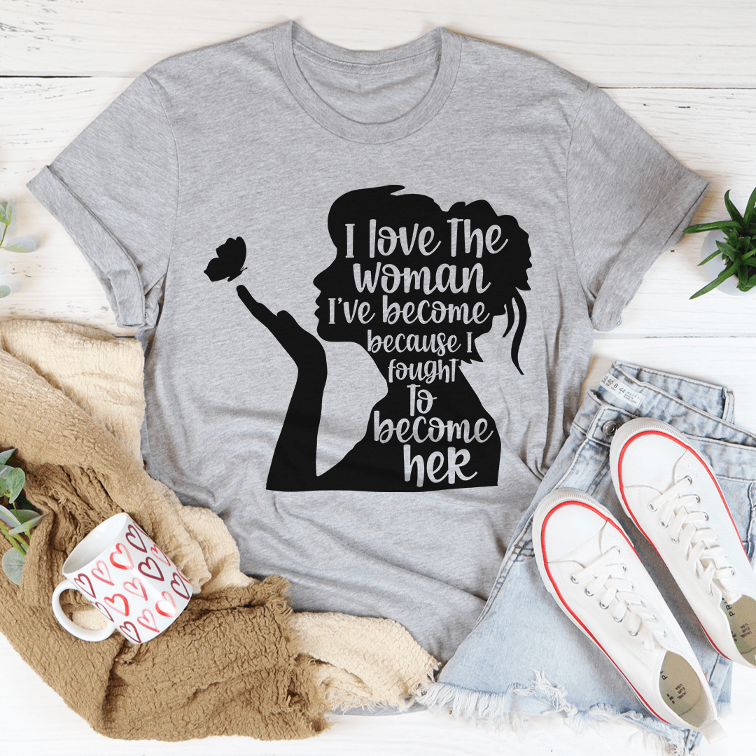 Athletic heather women's graphic T-shirt with raised fist silhouette and slogan print