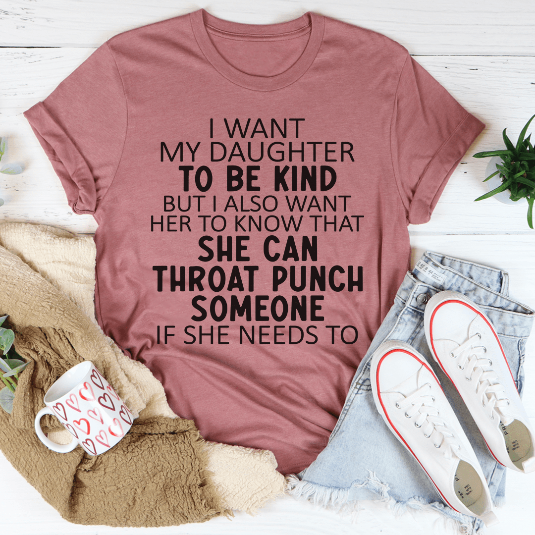 Mauve short-sleeve T-shirt with bold black quote graphic front print