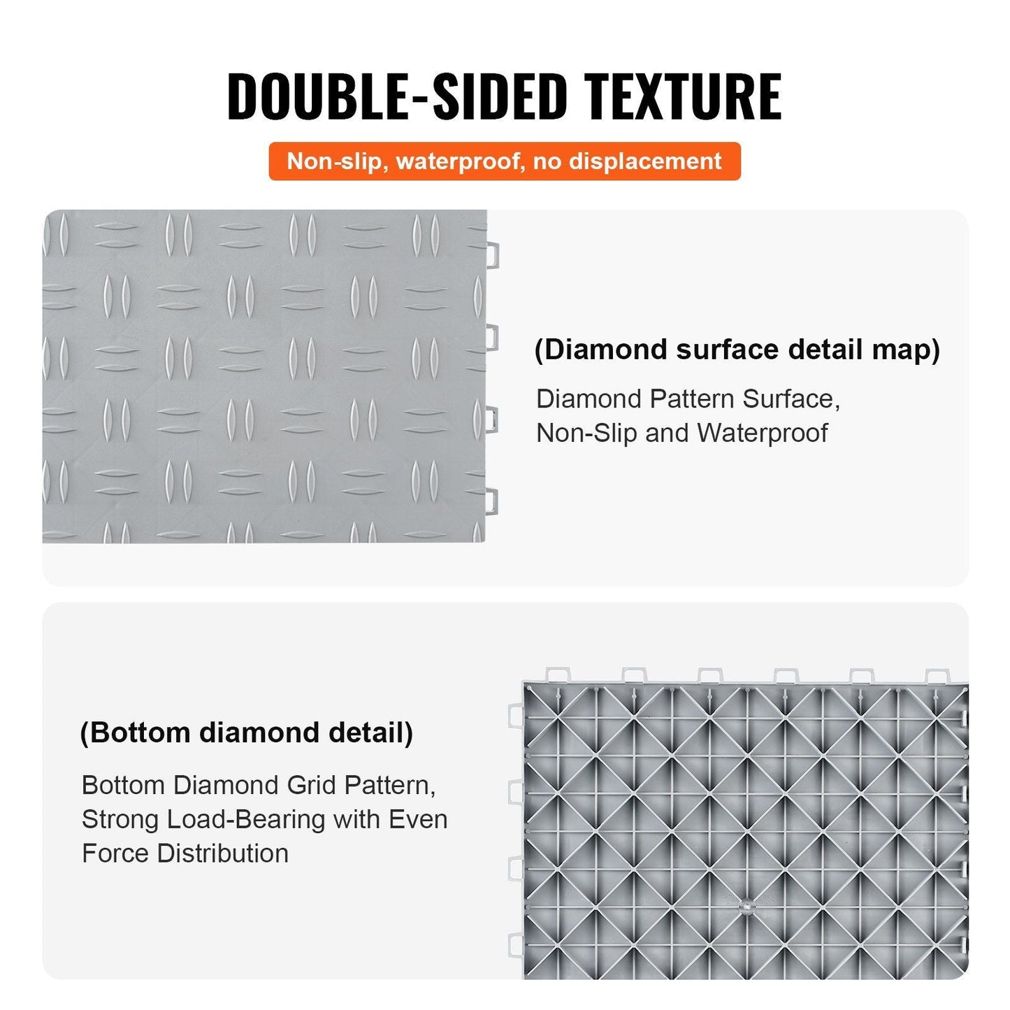 VEVOR Garage Tiles Interlocking, 12 x 12 x 0.53 inch 25 Pack Garage Floor Covering Tiles, Non-Slip Double-Sided Texture Garage Flooring Tiles, for Garages, Basements, Repair Shops, Silver