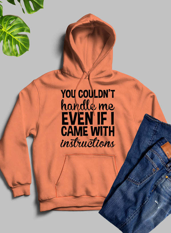 Coral orange hoodie with front text graphic and kangaroo pocket