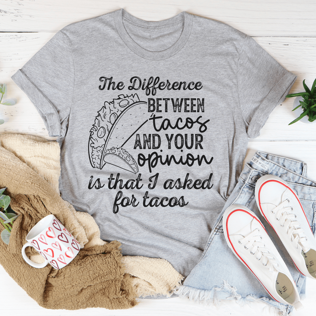 Heather gray crew-neck T-shirt featuring taco quote text graphic