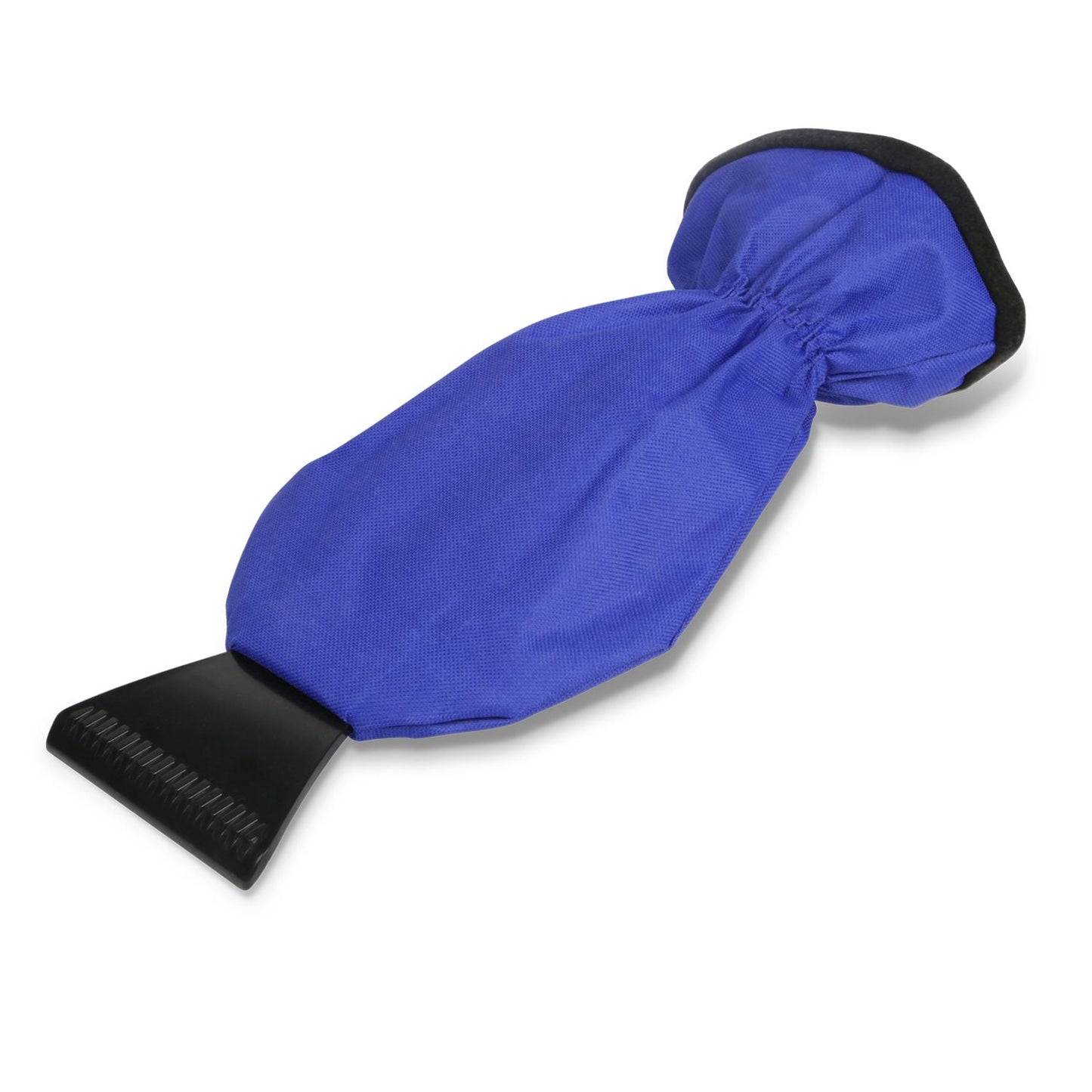 Purple ice scraper glove with black blade tip and cuff opening