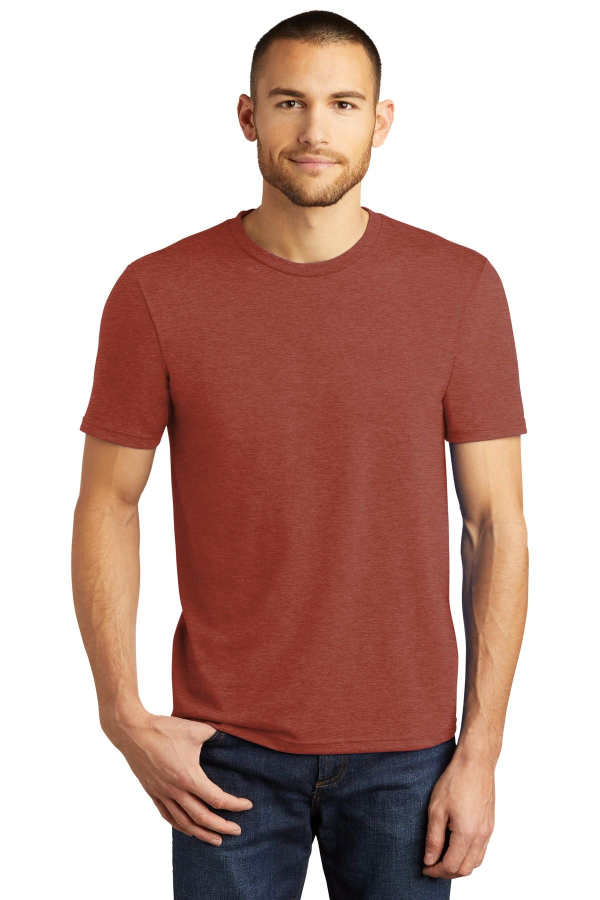 Men's tri-blend crew neck T-shirt, rust red, short sleeves