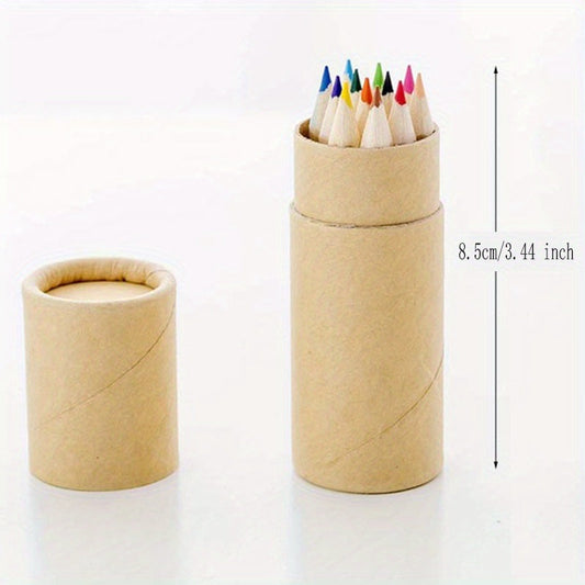 Colored pencil set with 12 wooden pencils in cardboard roll sleeves