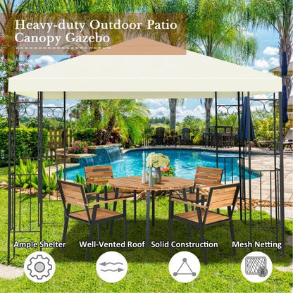 Patio gazebo canopy tent with cream top and black metal open side panels