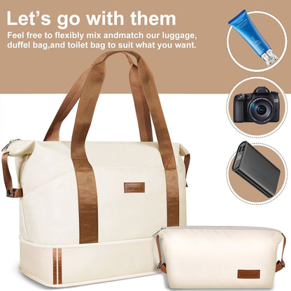 Expandable Suitcase Set Luggage Sets, 20 inch Carry On Luggage with TSA Lock and Double Spinner Wheels,(Ivory White,3 PCS set )