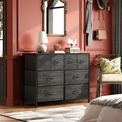 Dresser for Bedroom with 8 Drawers, Wide Fabric Dresser for Storage and Organization, Chest of Drawers, Dressers for Living Room, Closet, Hallway, Dark Grey