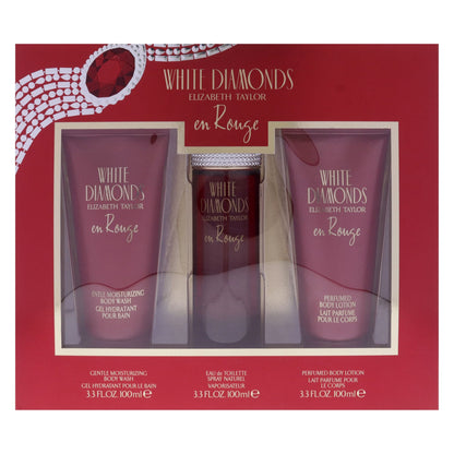 White Diamonds En Rouge by Elizabeth Taylor for Women - 3 Pc Gift Set 3.3oz EDT Spray, 3.3oz Body Lotion, 3.3oz Body Wash