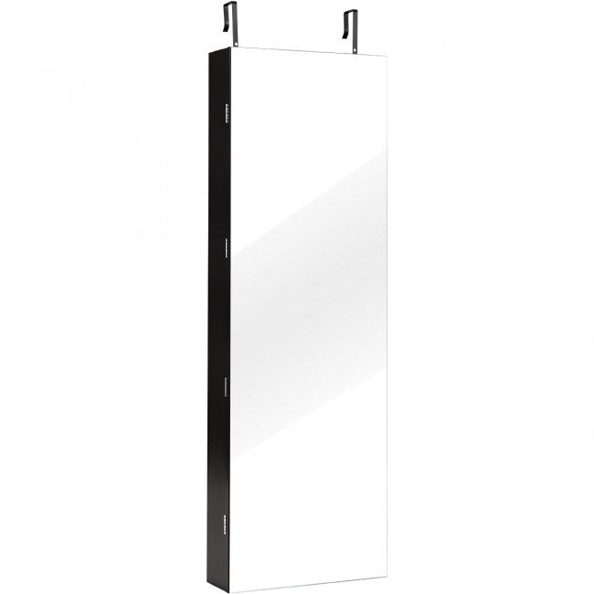 Black mirrored jewelry cabinet door with two top hanging brackets