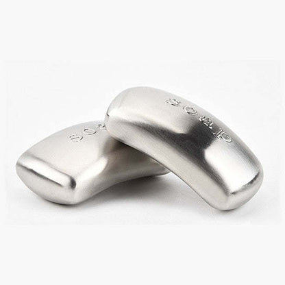 Stainless steel odor remover bar, rounded ends with embossed lettering on top