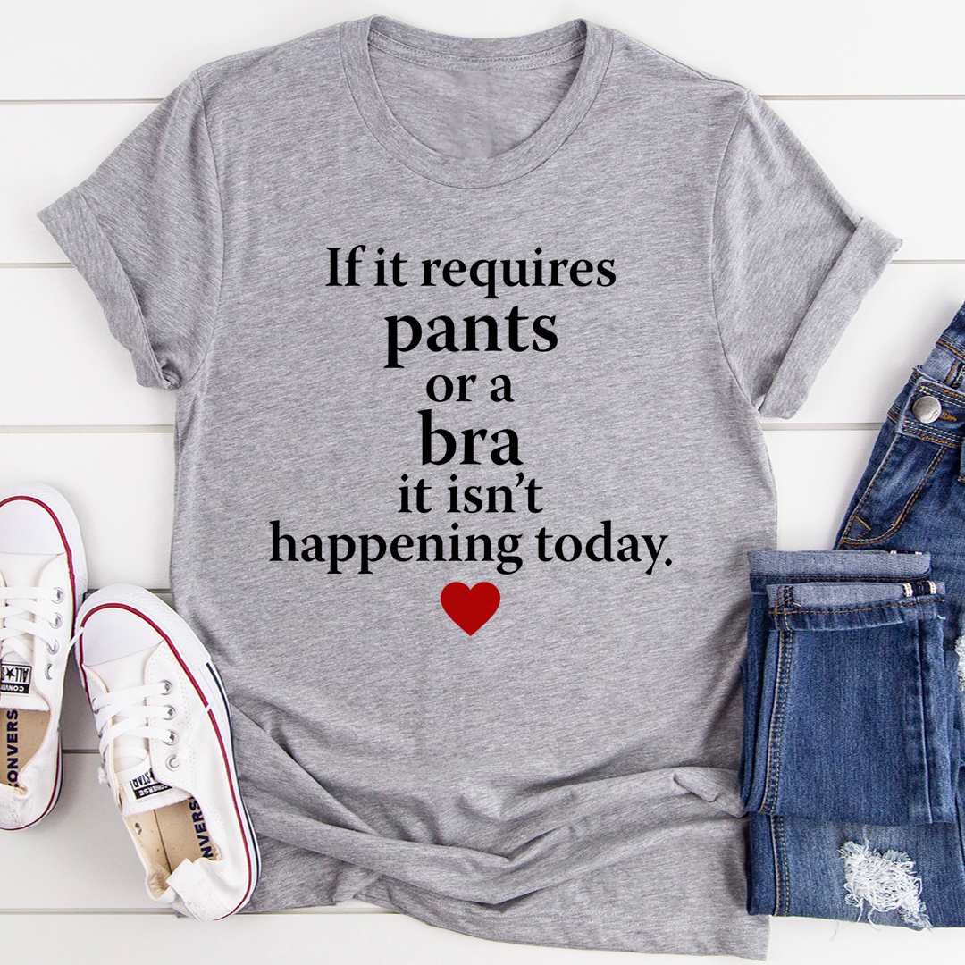Heather gray crewneck T-shirt with black statement text and red heart graphic