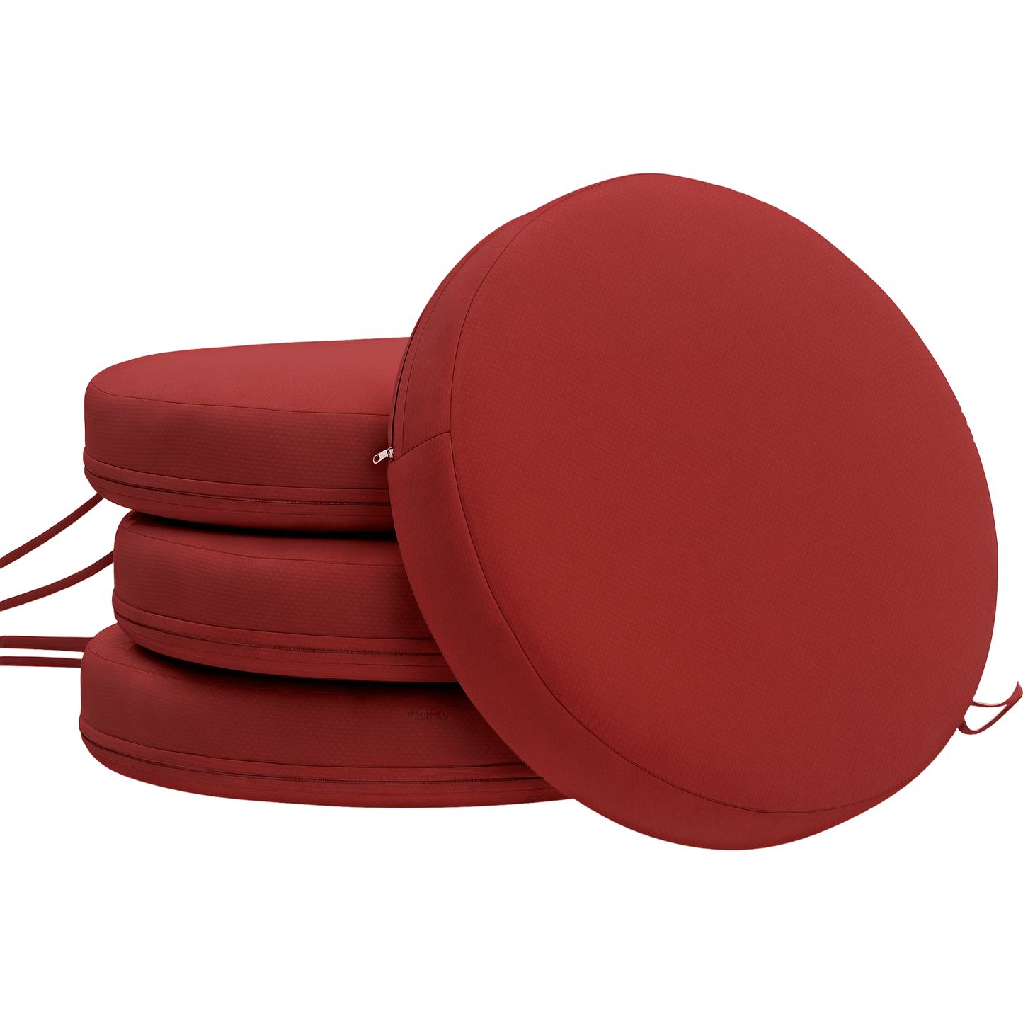 Patio Chair Cushions Set of 4 Round Seat Cushions for Dining Bistro Chairs Machine Washable, 15" x 15" x 3", Wine Red