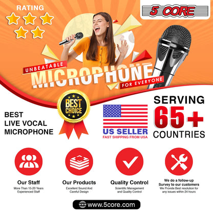 5 Core Microphone XLR Dynamic Mic Karaoke Singing Handheld Microfono Wired Professional Unidirectional 1/4 Plug In Cord Connection for Vocal DJ Music - PM 817 CH