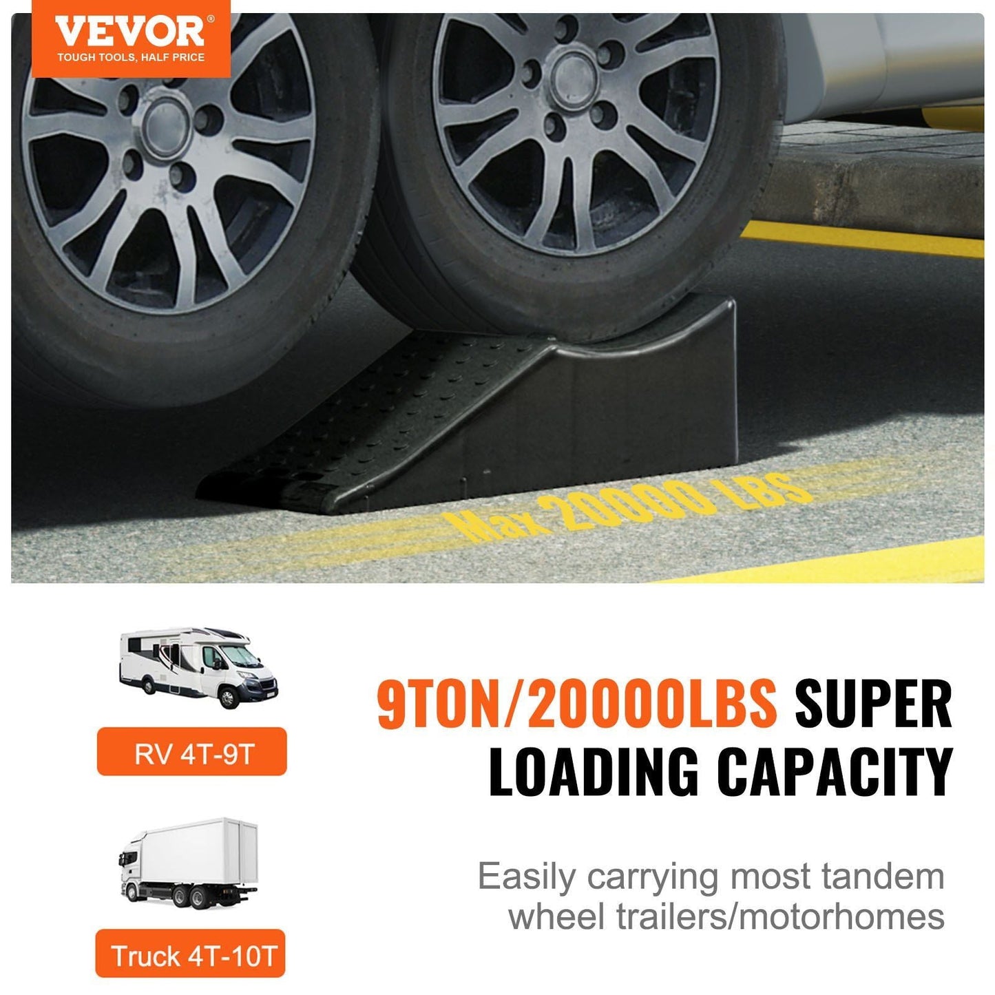 Vehicle Ramp, Single Unit Auto Service Ramp, 20000 lbs/9 ton Load Limit, 5.5" Elevation Auto Ramp, Robust Tire Ramp for Routine Car Care and Vehicle Upkeep