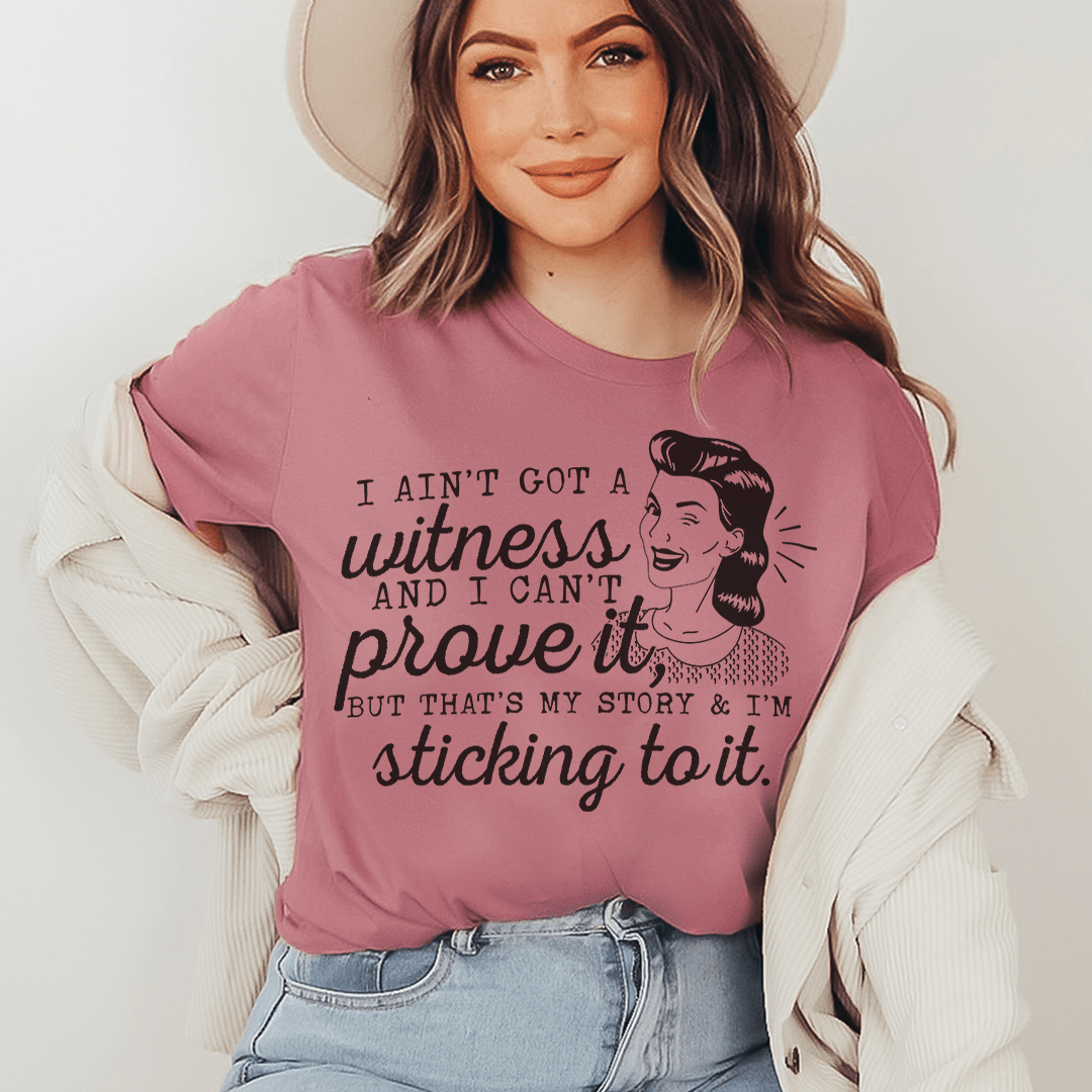 Mauve graphic T-shirt with girl portrait and "sticking to it" quote