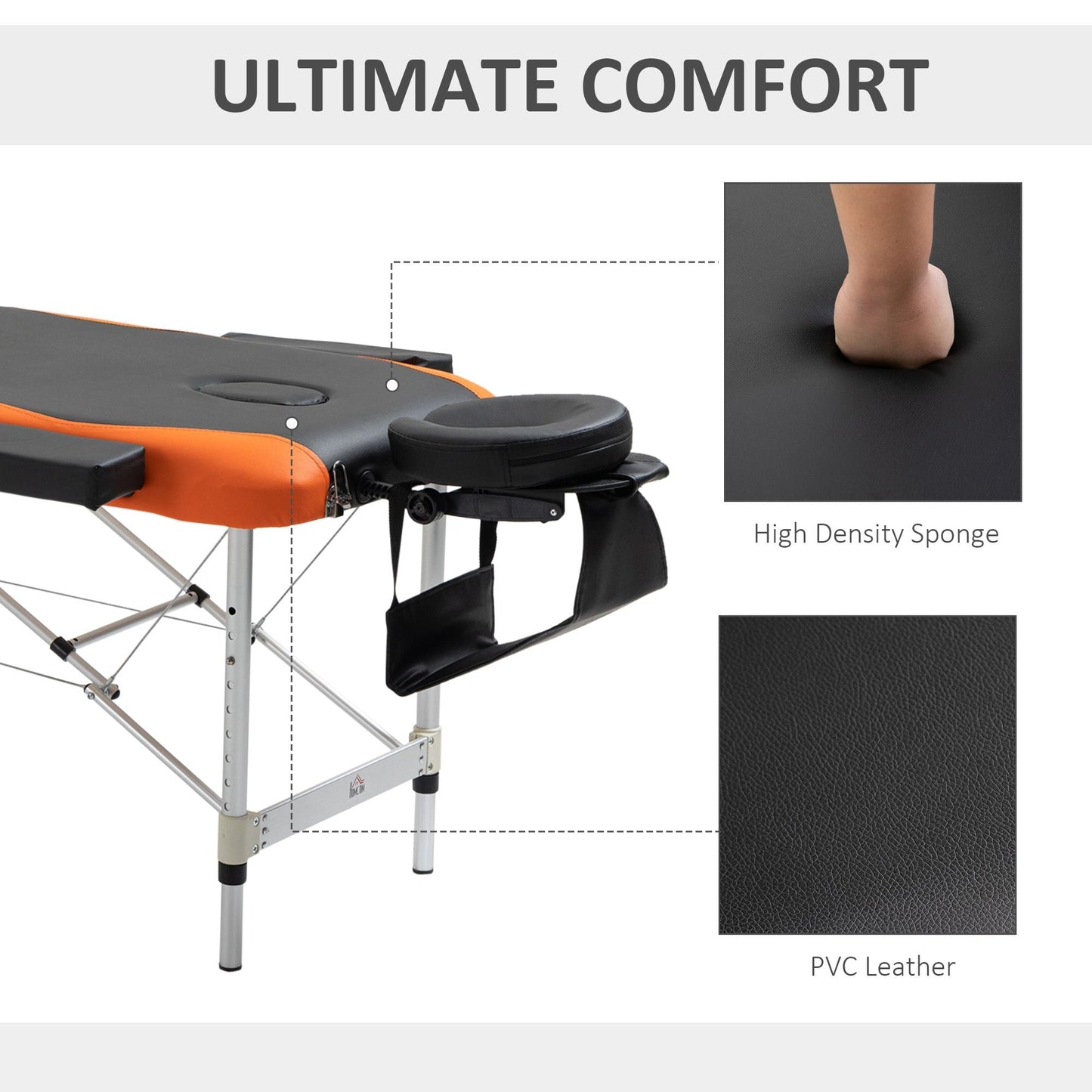 Portable Luxury: 73" 3 Section Foldable Salon Bed, Facial Couch in Black Orange for Spa Therapy Equipment