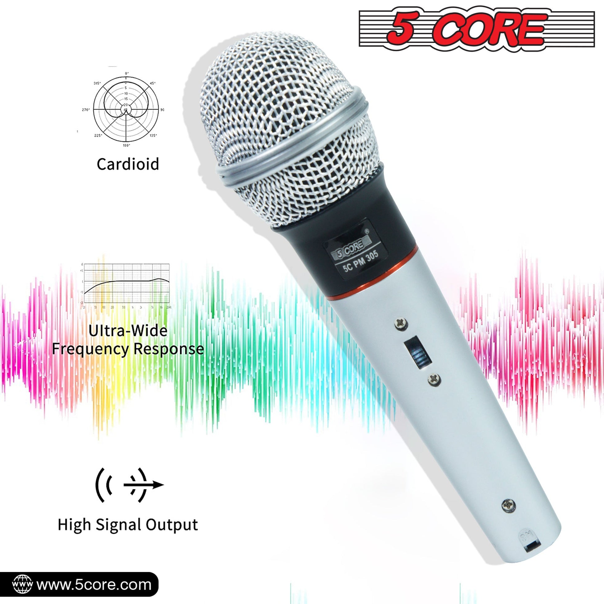 Light blue wired handheld dynamic microphone with cardioid-style grille and red band