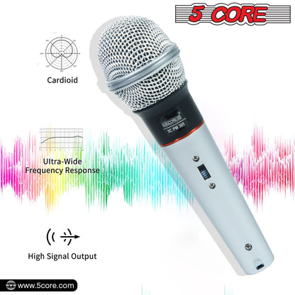 Light blue wired handheld dynamic microphone with cardioid-style grille and red band