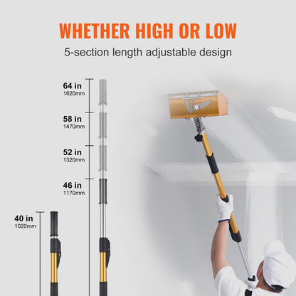 VEVOR Drywall Flat Box Handle; 40''-64''; Anodized Aluminum Flat Finishing Extension Handle; 5-Section Length Adjustable; Non-slip Grip and 360° Painting for Plasterboard; Wallboard; Sheetrock