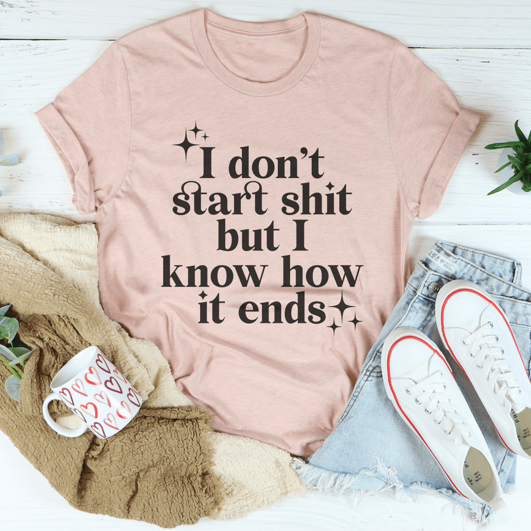 Mauve crew-neck T-shirt with bold quote graphic on front