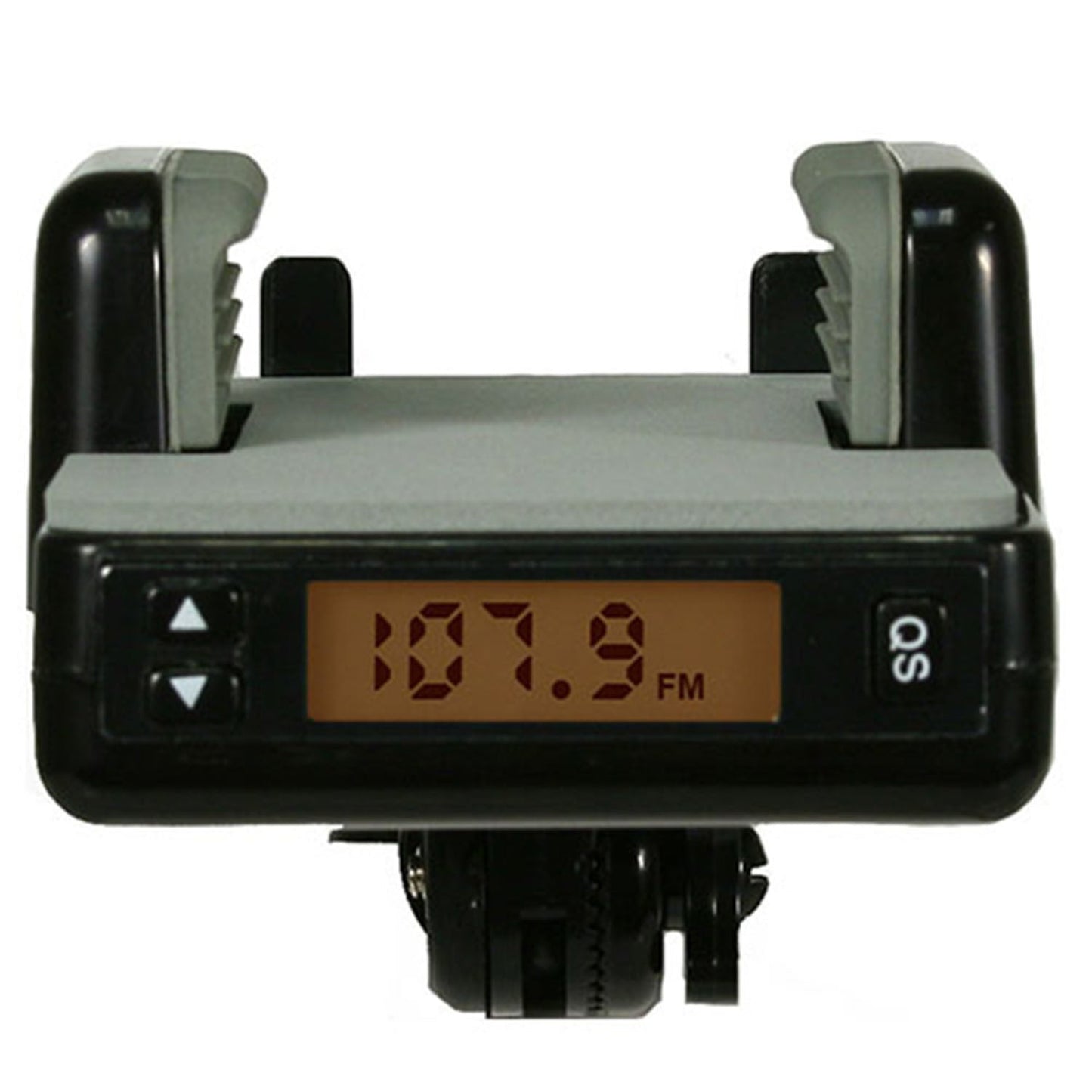 Black FM transmitter module with display and SOS label for car audio