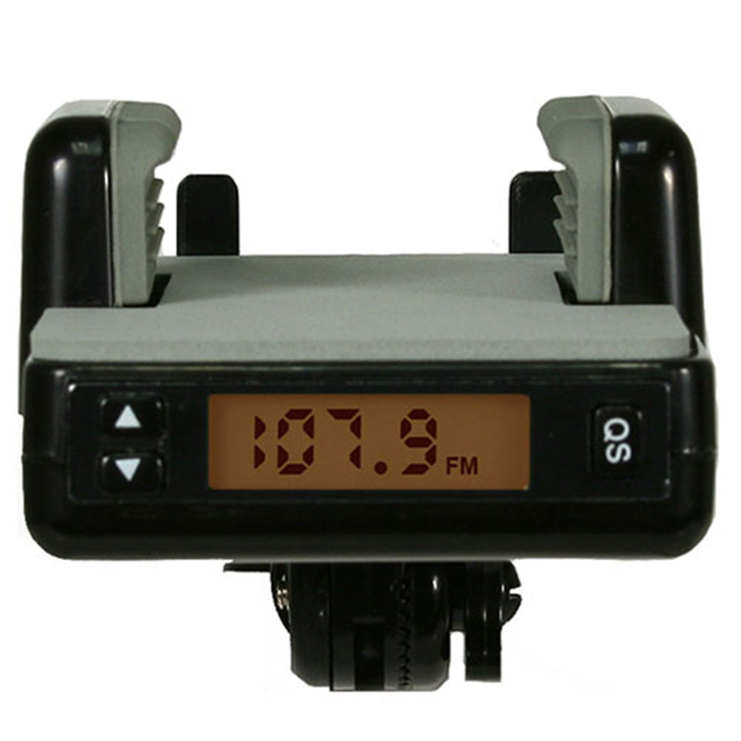Black FM transmitter module with display and SOS label for car audio