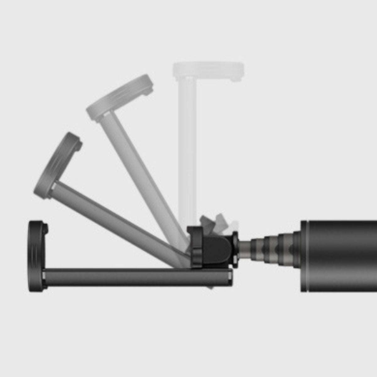 Extendable mini selfie stick with phone clamp, dark gray and black body