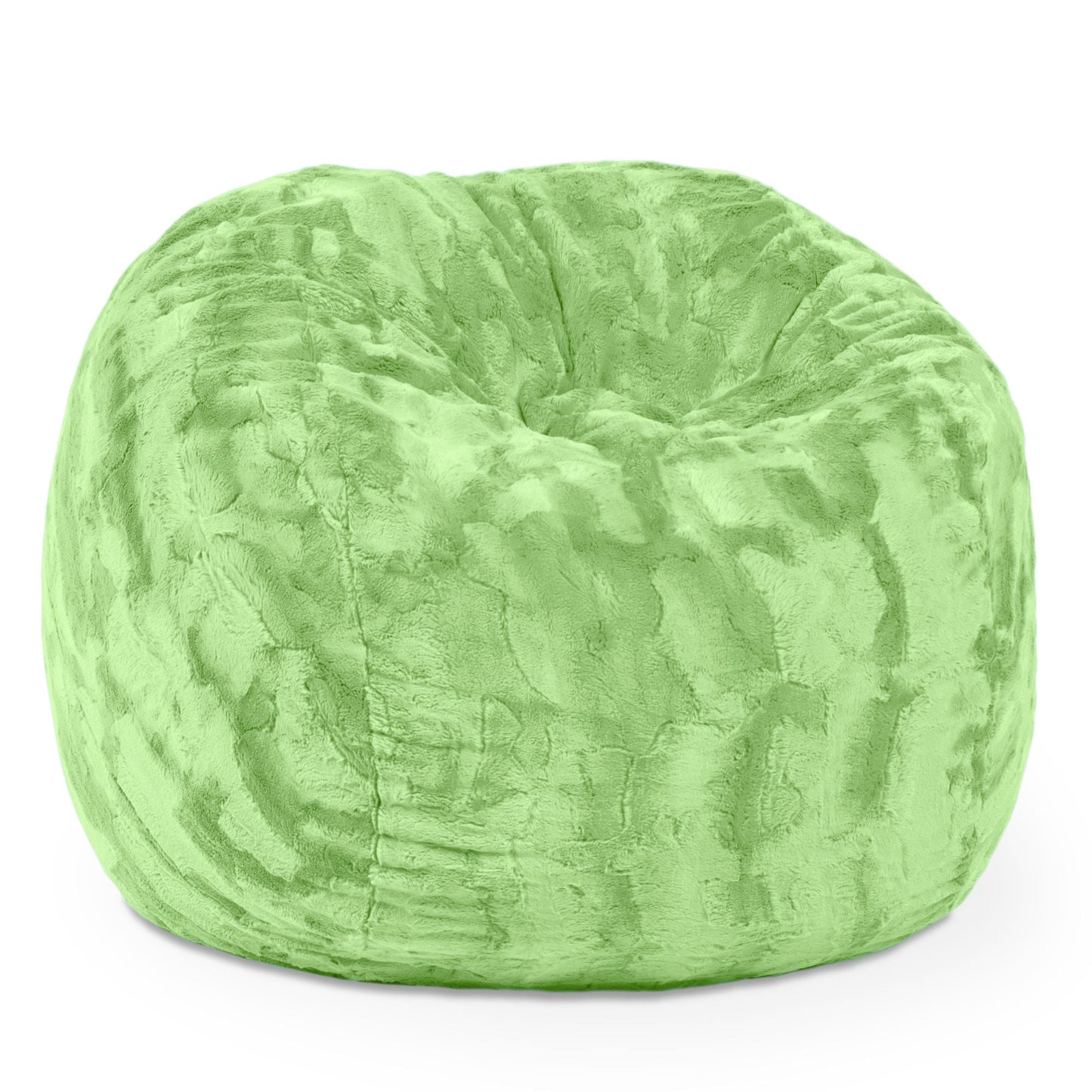 Lime green faux fur bean bag chair, rounded 3-foot seat