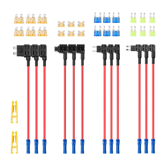 VEVOR Fuse Tap, 24 Packs, 4 Types 12V Car Add-a-Circuit Fuse Tap Adapter, Standard Mini Micro2 and Low Profile Mini Blade Fuses Holder, ATO ATC ATM Fuses Adapter Jumper for Cars Trucks Boats